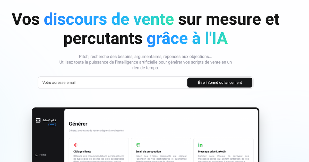 Sales Copilot - Des discours de vente sur mesure grâce à l'IA.
